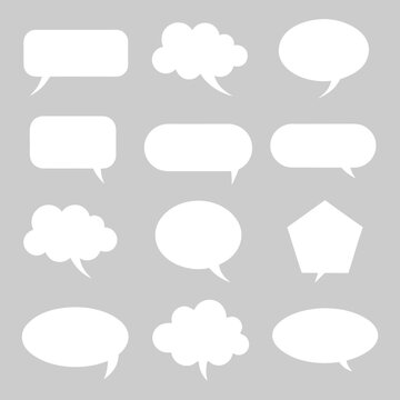 Set Of White Speech Bubbles On Grey Background