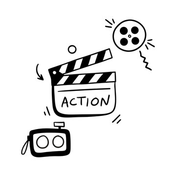 Hand Drawn Cinema And Movie Clapperboard Doodle Vector