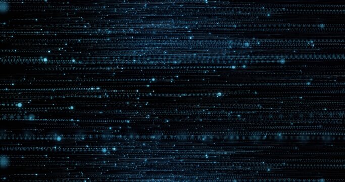 Glowing blue particles drifting in horizontal streams across dark background with dotted trails