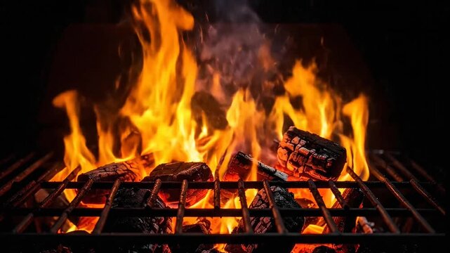Glowing Charcoal Coals Burning in a Barbecue Grill