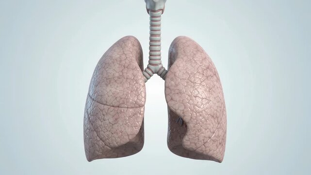 Human lungs and trachea anatomy on pale background. Medical visualization of respiratory system, breathing, pulmonary health and healthcare education