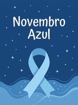 Blue November awareness campaign poster with light blue ribbon on dark blue starry background
