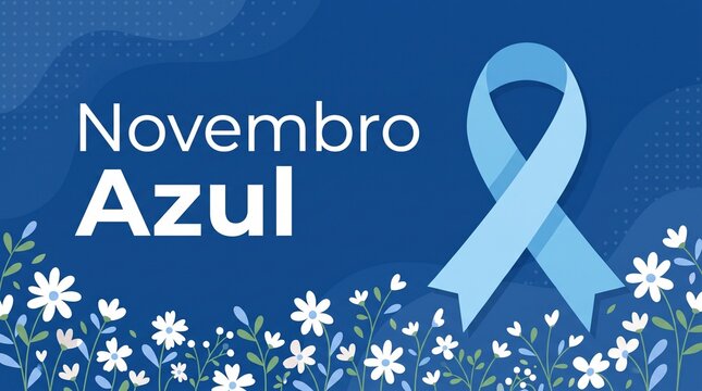 Blue November awareness campaign background with light blue ribbon and flowers