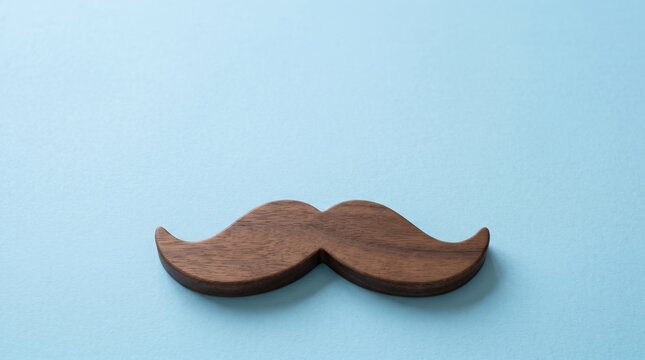 Wooden mustache icon isolated on a light blue background