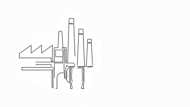 Industrial Factory One Line Animation with CO2 Reduction Icon