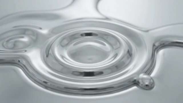 Molten silver metal flows across a reflective surface as rippling circular waves expand outward creating a mesmerizing pattern of liquid chrome reflections that demonstrate the beauty of heavy