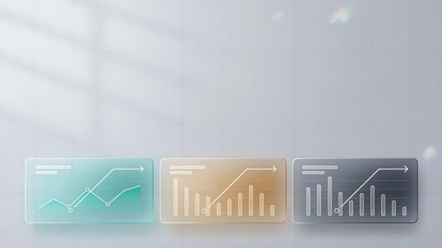 Three panels showing bar charts and line graphs with arrows drawing across background, AI-generated