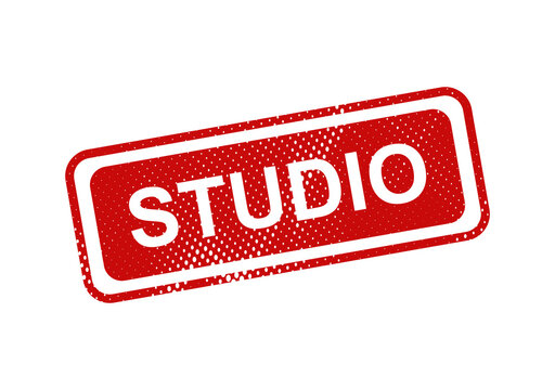 Red vintage studio stamp with text illustration