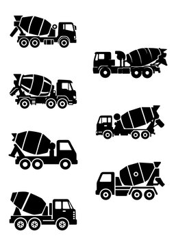 simple black and white concrete mixer truck icon