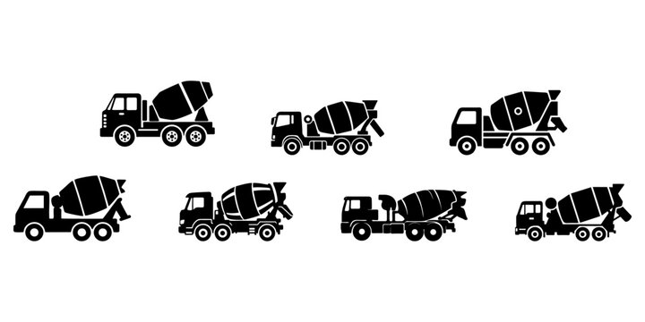 simple black and white concrete mixer truck icon