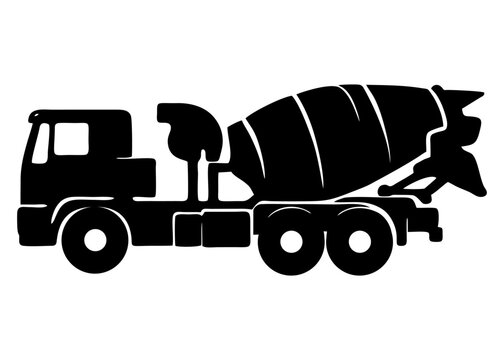 simple black and white concrete mixer truck icon