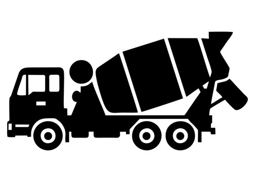 simple black and white concrete mixer truck icon