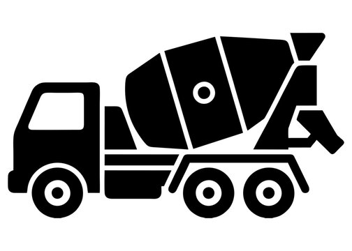 simple black and white concrete mixer truck icon