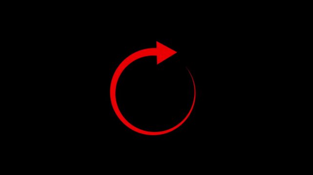 Minimalist red circular loading spinner animation with smooth clockwise rotation motion on a solid black background, for digital interface, web development, and, user experience projects