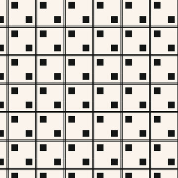 Geometric pattern with black squares in cream grid for modern design backgrounds