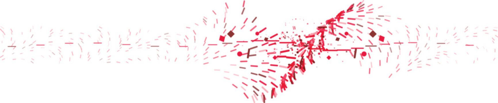 Abstract red particles swirling in a clean white background with a central focus on motion and energy