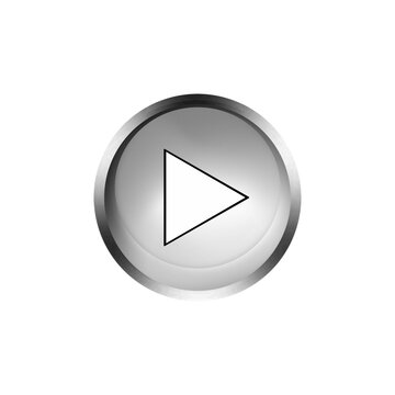 Glossy black play button isolated on transparent background.