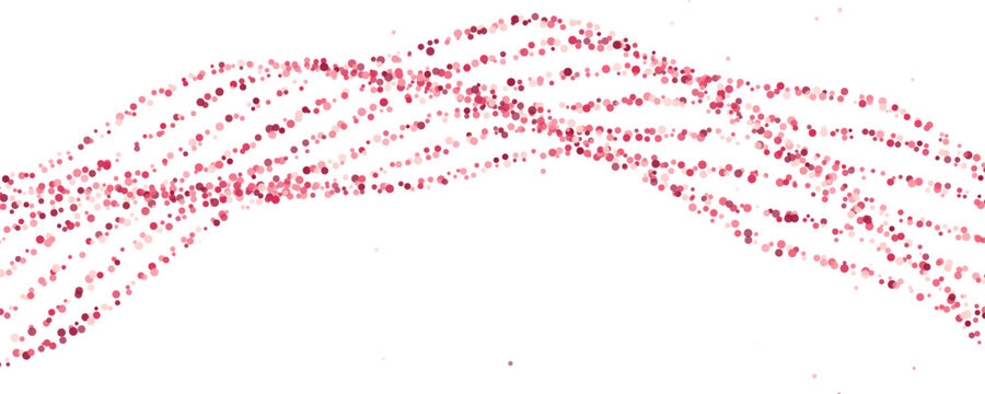 Pink glitter particles forming wavy lines against a clean white background with soft studio lighting
