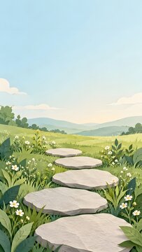 fresh grass stone path scenery