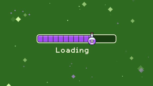 Pixel Art Halloween Loading Progress Bar With Poison Potion Bottle Icon Animation