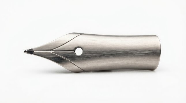 metal fountain pen nib on white background