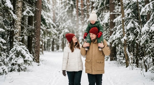 A heartwarming winter family adventure through a snow covered forest creating lasting memories amidst the serene beauty of the season