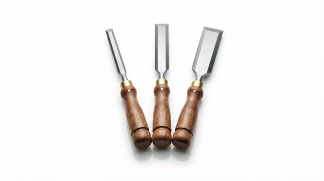 set of woodworking chisels with wooden handles