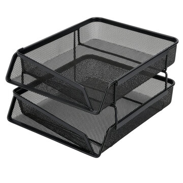 Stack of two black metal mesh desk trays