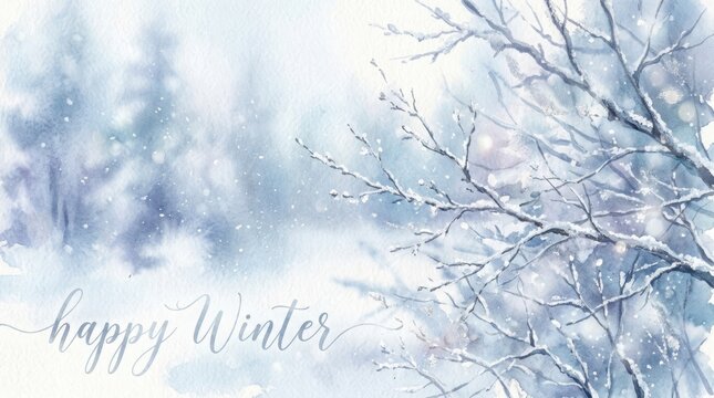 A serene winter landscape featuring frosted branches delicate ice formations and a soft ethereal pale blue and white color palette