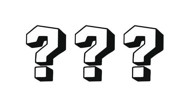 Question marks animated 3d block symbols shaking and jumping in loop motion on 4k white screen background for faq and problem concept.