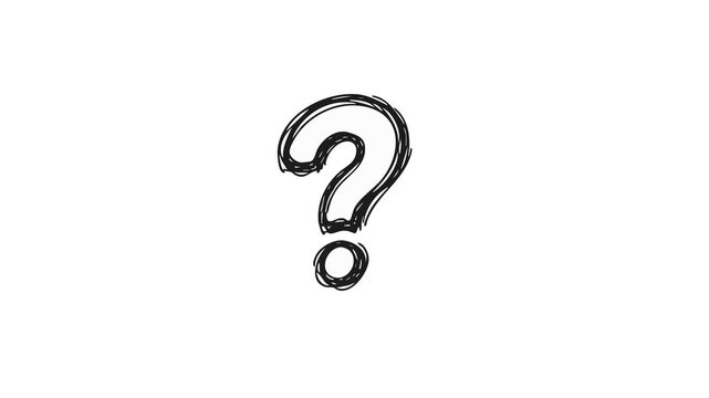 Question mark animated faq and curiosity concept with hand drawn scribble sketch symbol swaying gently in 4k white background.