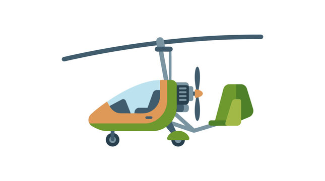 Vector illustration of a light sport autogyro with a green and orange color scheme