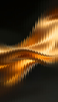 Vertical abstract glassmorphism background featuring vibrant amber gold fabric blur waves with frosted fractal ribbed glass texture and dramatic vignette effect for mobile wallpaper.