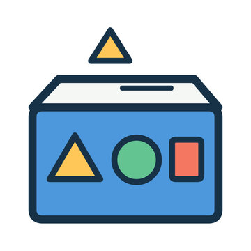 Shape sorting activity box with geometric blocks icon