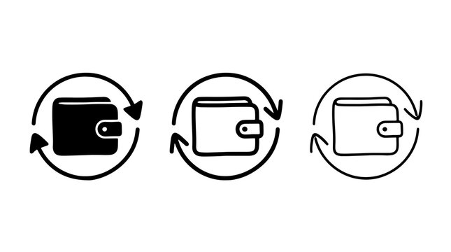 Cashback wallet icon vector illustration set with rotation arrows