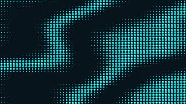 Motion background of flowing cyan halftone dots in wavy pattern