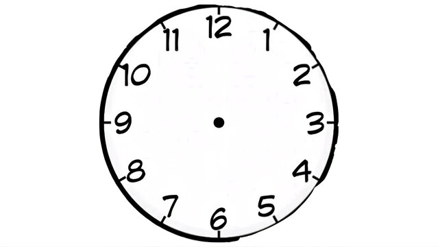 Hand drawn clock face isolated on transparent background with numbers one to twelve