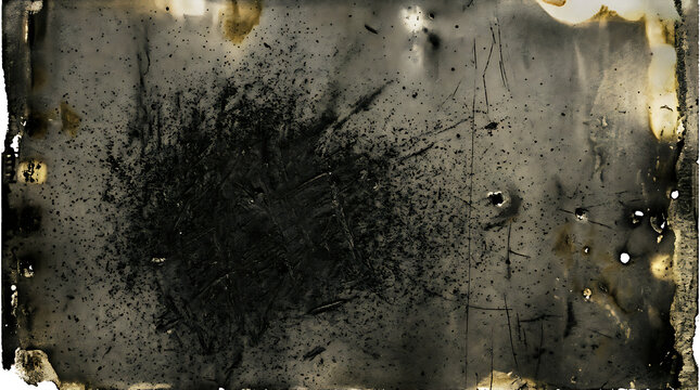Dark grunge texture with smoked graphite stains and distressed industrial surface abrasion