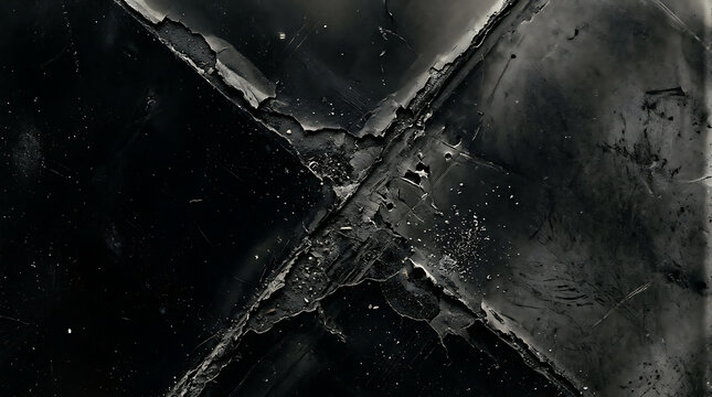 Dark graphite texture with distressed surface abrasion and cross pattern grunge overlay