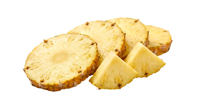 Brush stroke pineapple slices and chunks isolated on transparent background