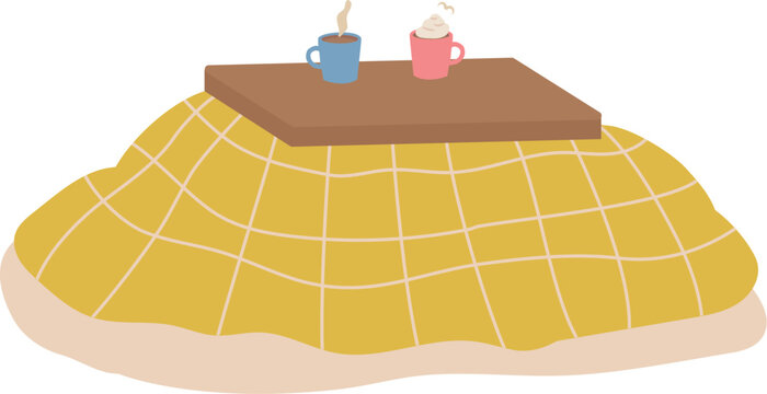 Cozy Kotatsu Table with Hot Drinks Illustration