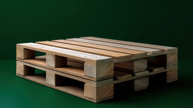 New wooden pallet block pallet stack timber industrial storage brown green background New wooden pallet block stack timber