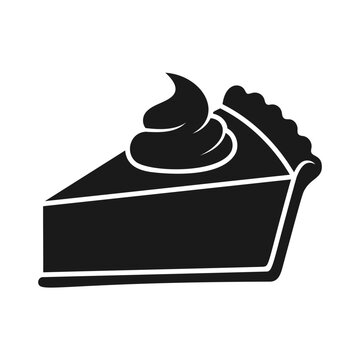 Black and white vector illustration of a delicious slice of pie with whipped cream topping