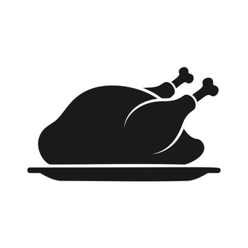 Roasted turkey on a platter black silhouette icon vector illustration