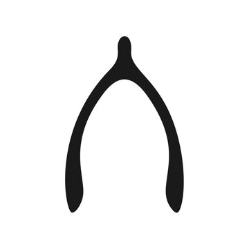 Black silhouette of a traditional bird wishbone icon isolated on white