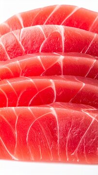 Fresh Raw Tuna Sashimi Slices Close Up Macro, Premium Bluefin Tuna Fillet