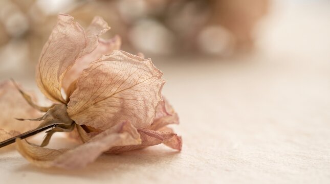 Dried flower petals with papery texture for romantic greeting cards and botanical art design