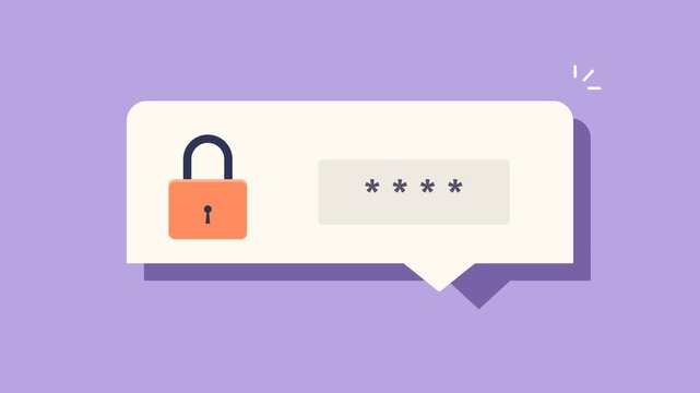 Password security concept illustration with a padlock icon and asterisks in a message bubble.