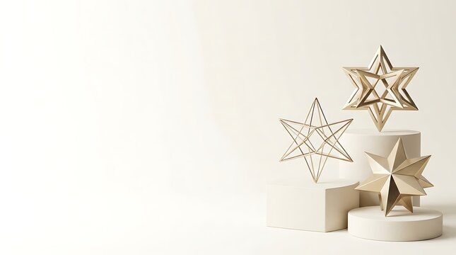 A serene hanukkah scene featuring golden stars and gift boxes on a soft neutral background
