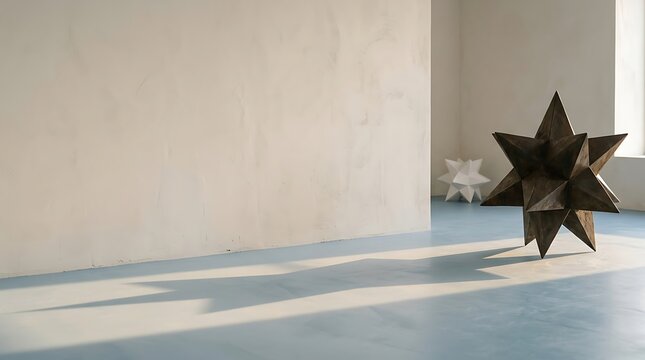 A minimalist hanukkah scene featuring a dark star of david against a neutral background